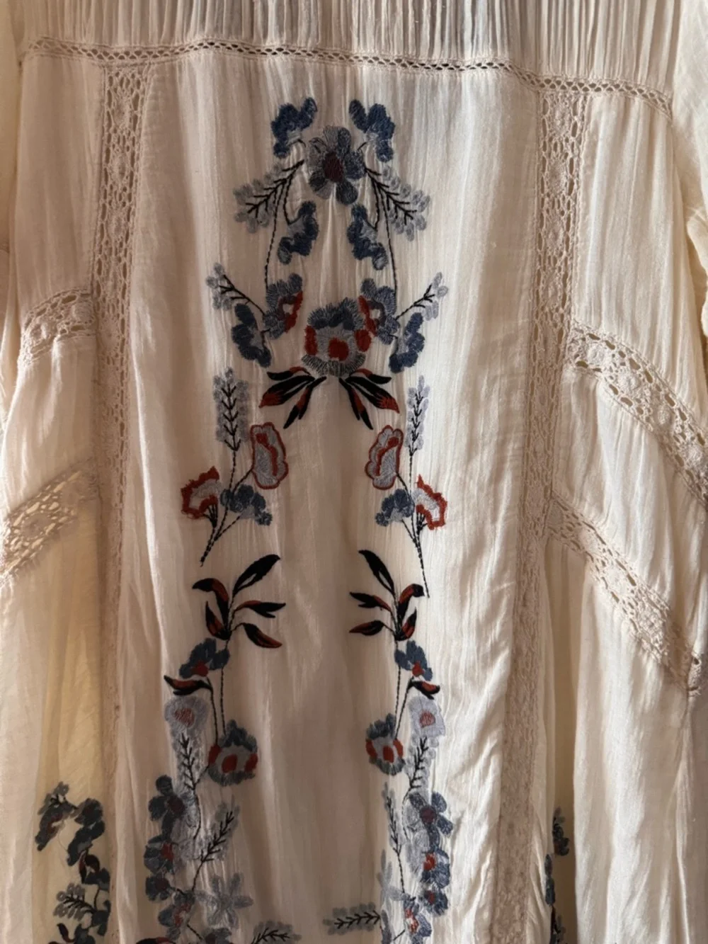 Free People Ivory Floral Embroidered Women's Boho Dress Size L - Picture 4 of 6
